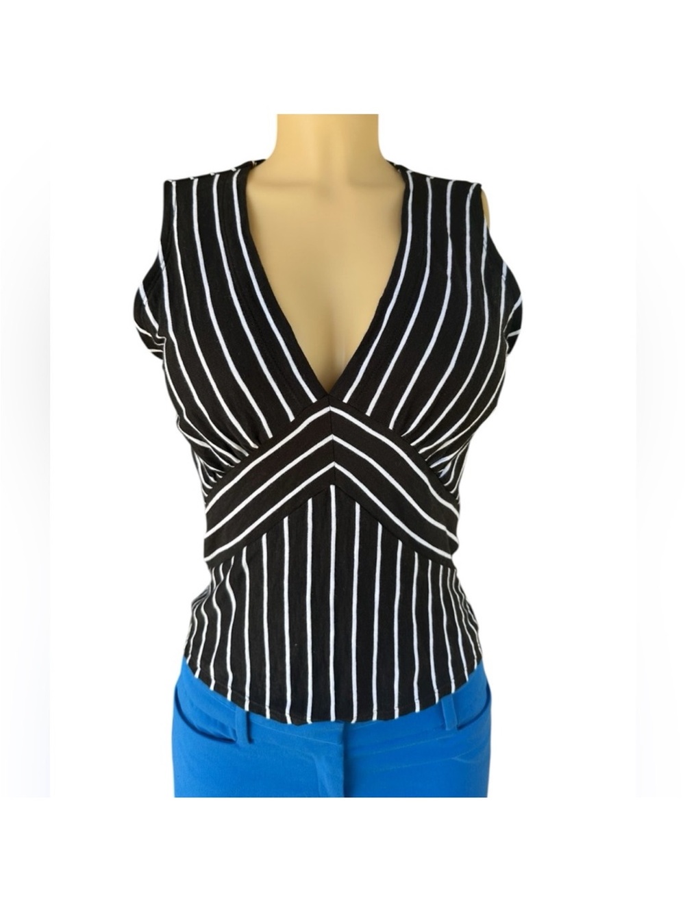 Banana Republic Black & White Striped V-Neck Stylish Dressy Lightweight Tank Top